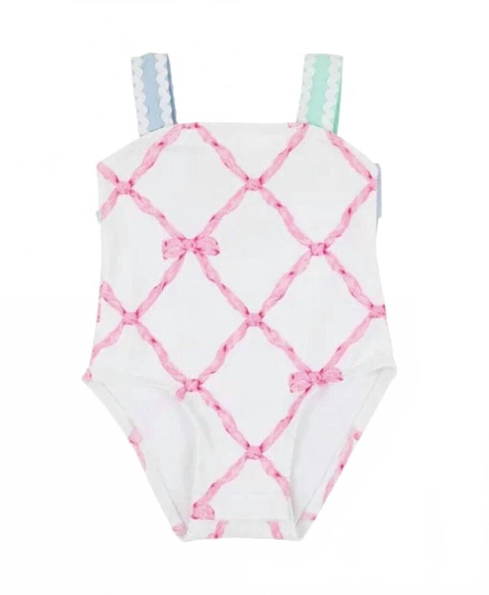 NEW BEAUFORT BONNET girl's shannon bow bathing suit in belle meade bow